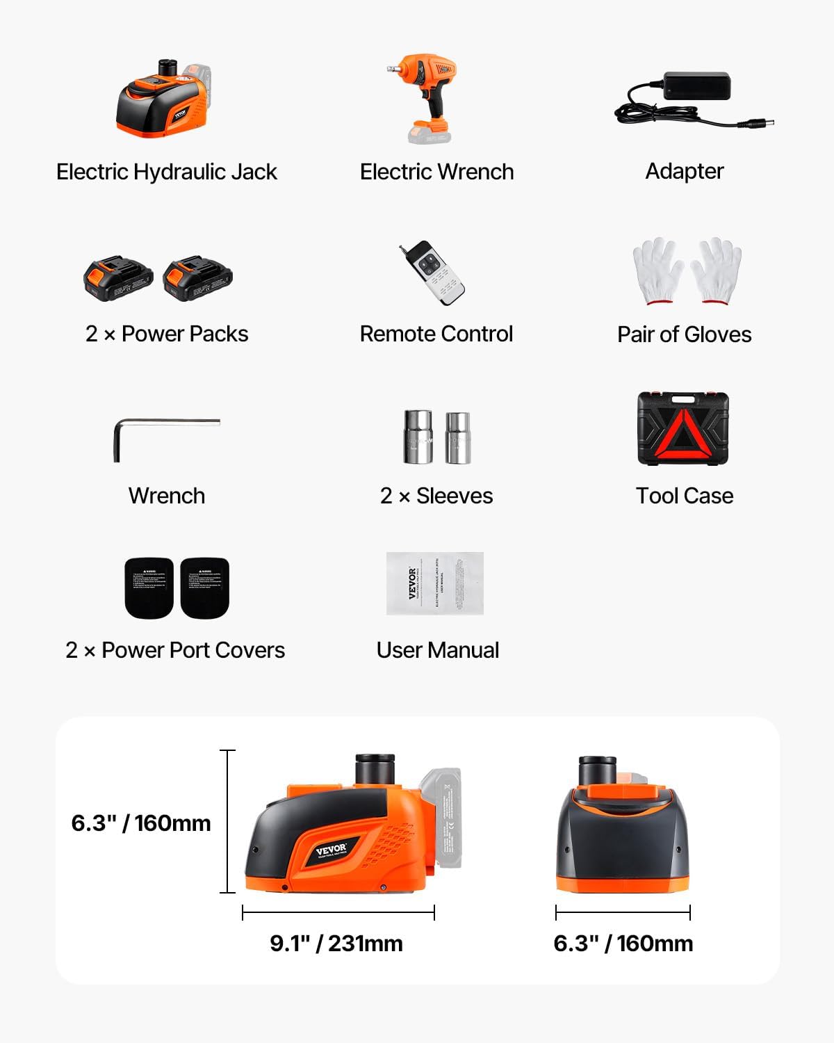 🚘Electric Car Jack Kit with Safety Protection, Impact Wrench, LED Light & Remote Control