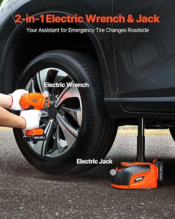 🚘Electric Car Jack Kit with Safety Protection, Impact Wrench, LED Light & Remote Control