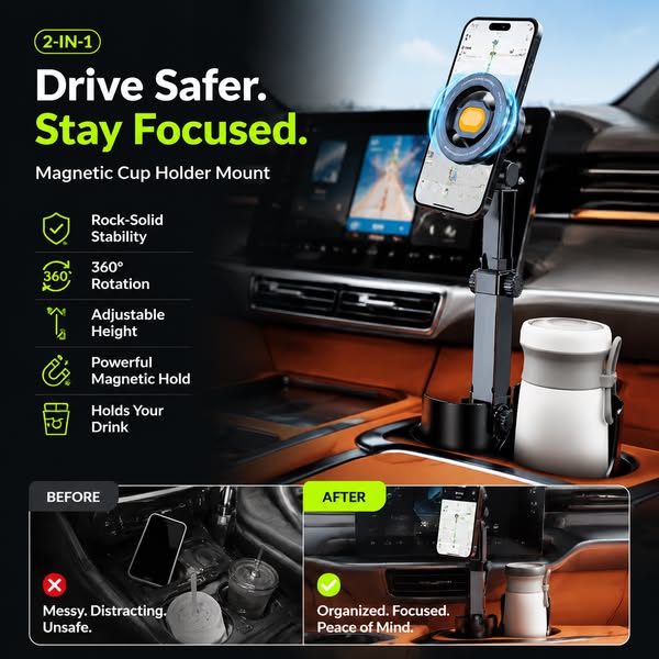 📱 360° Magnetic Car Phone Mount – Strong & Secure Hold